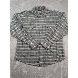 Wrangler Button Up Shirt Mens XL Plaid Pearl Snap Western Cowboy Rodeo